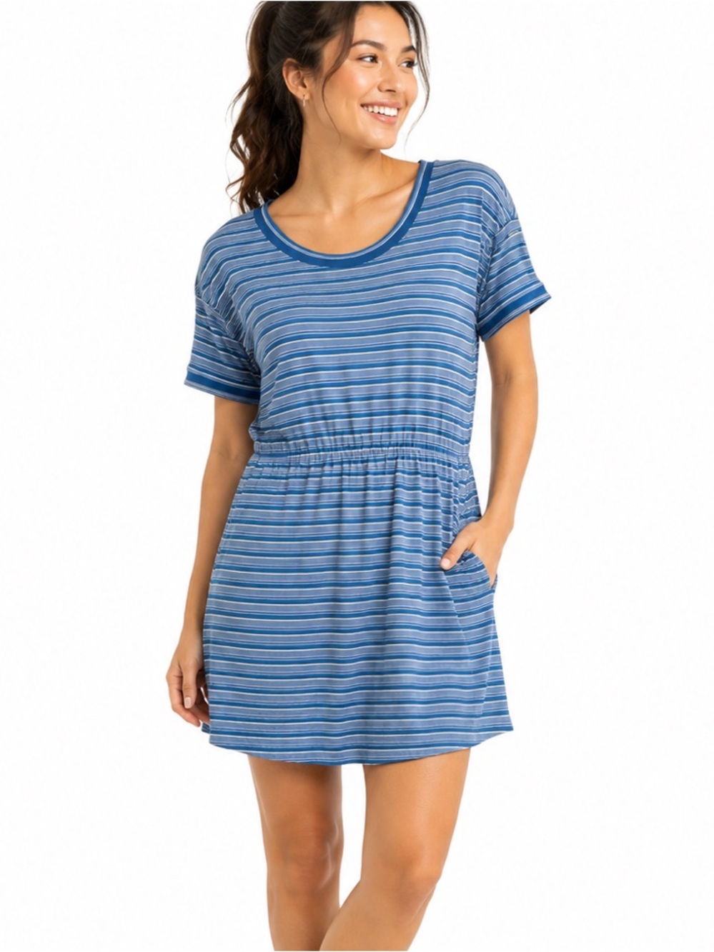 Columbia PFG Slack Water Knit Dress Blue Stripe Moisture Wicking Small UPF